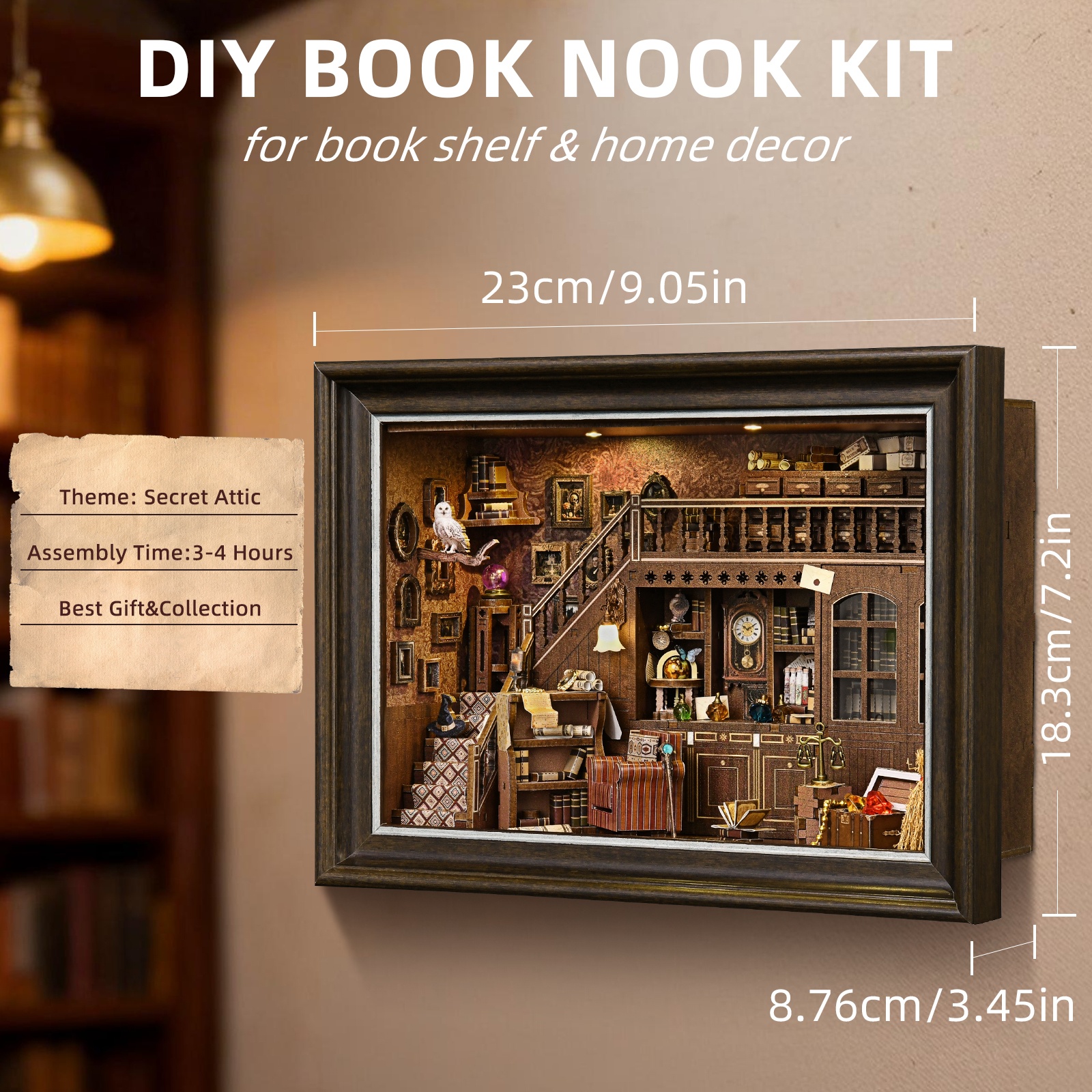 Book Nook Kit Secret Attic DIY - đánh giá và giá Engraved Wood Frame