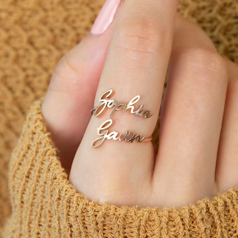 Custom Double Name Rings for W - đánh giá và giá Initial Ring Custom