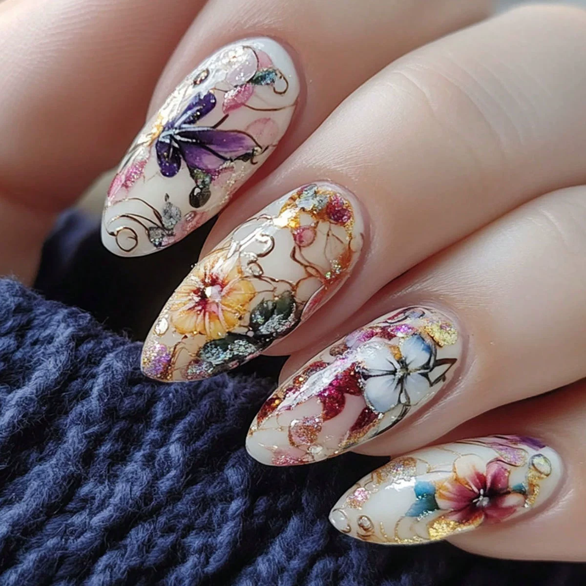24Pcs Simple Almond Nails Tips - đánh giá và giá Pressed Flower Art