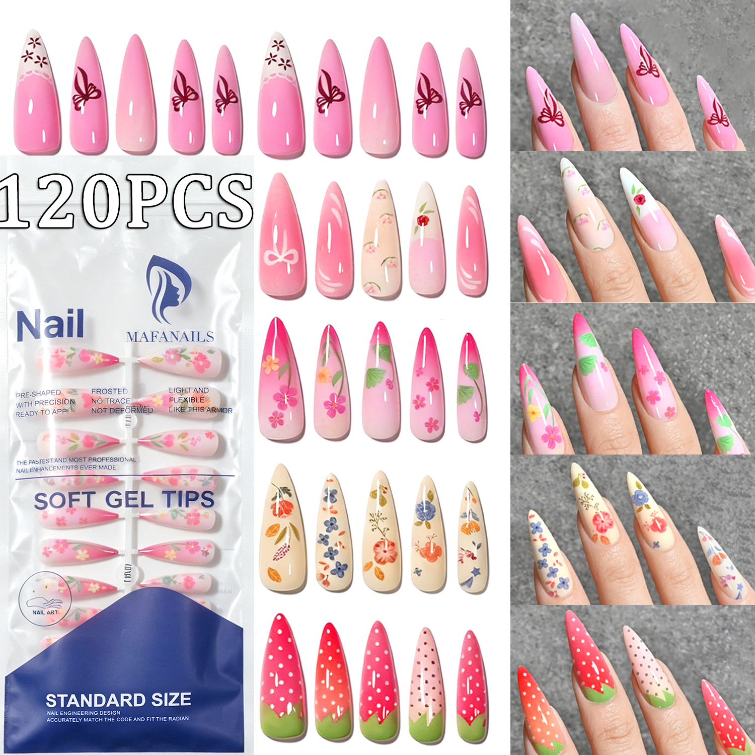 120Pcs Long Almond Press On Na - đánh giá và giá Pressed Flower Art