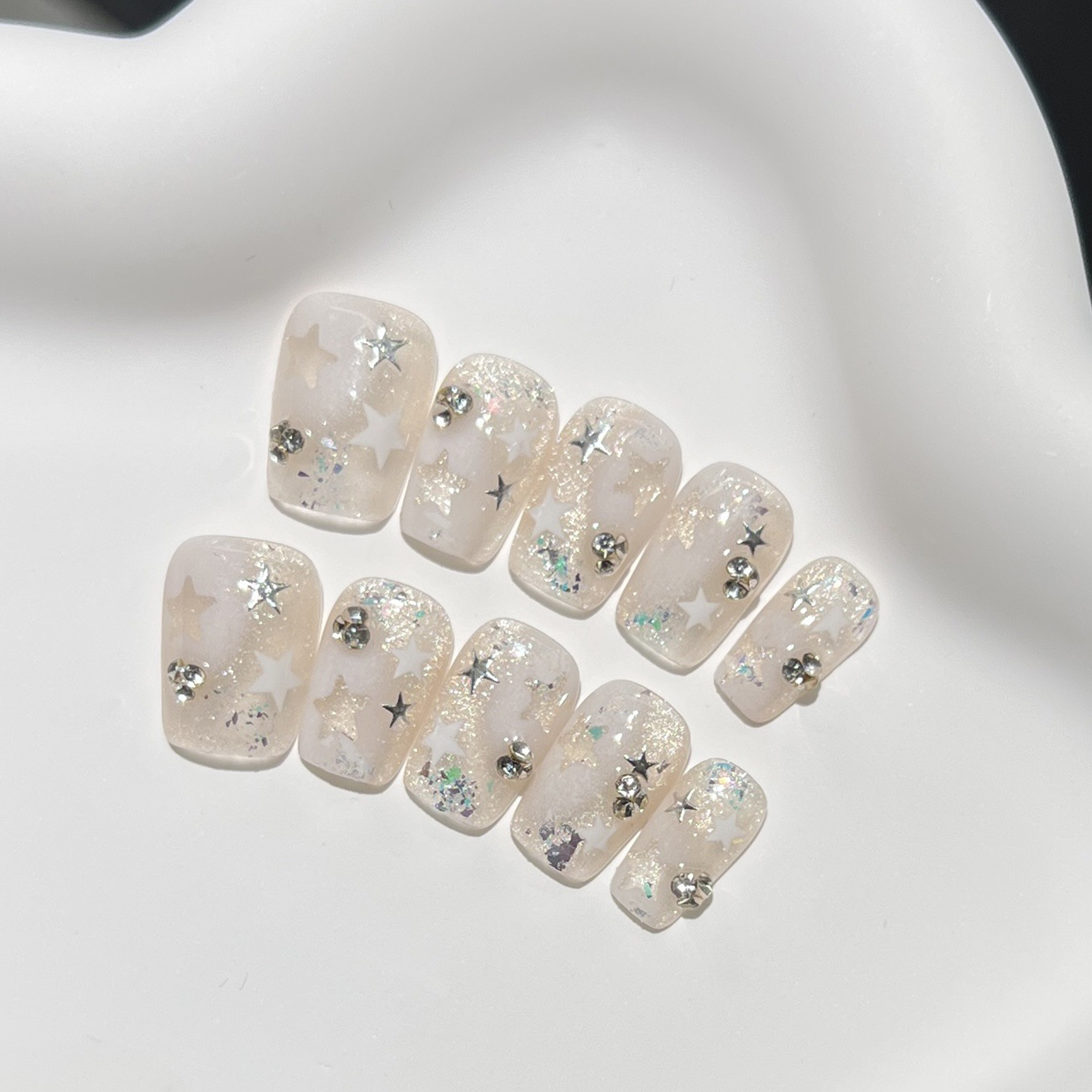 10PCS Short Square Fake Nails  - đánh giá và giá Pressed Flower Art
