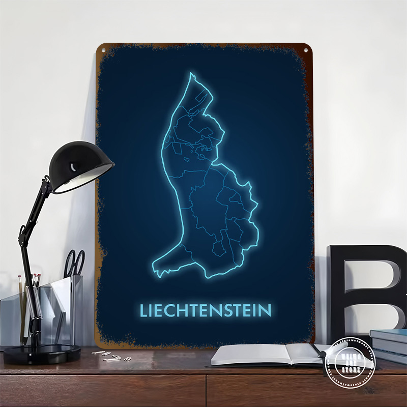 Liechtenstein Map Neon Blue Pr - đánh giá và giá Custom Map Poster