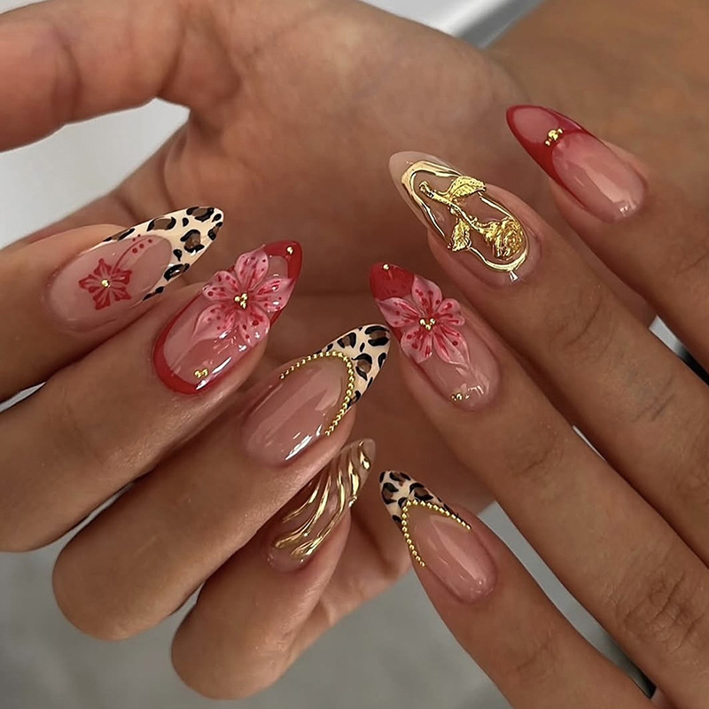 24pcs Red French Press on Nail - đánh giá và giá Pressed Flower Art