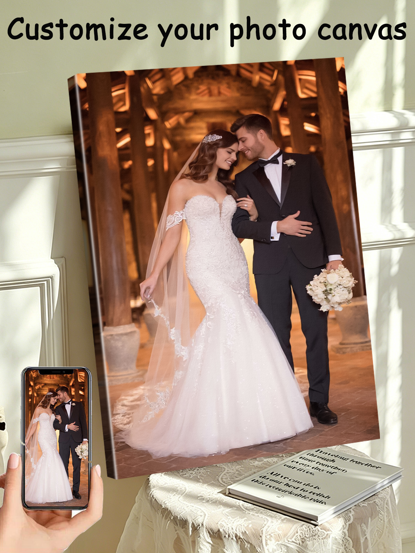 1 customized photo canvas, opt - đánh giá và giá Engraved Wood Frame